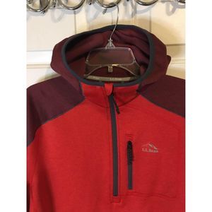 LL Bean Mens 1/4 Hoodie Colorblock Pullover Red Slightly Fitted L Reg Valentines